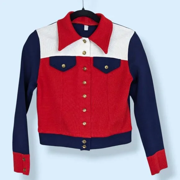 Vintage Red, White, & Blue Colour Block Top - Picture 5 of 8